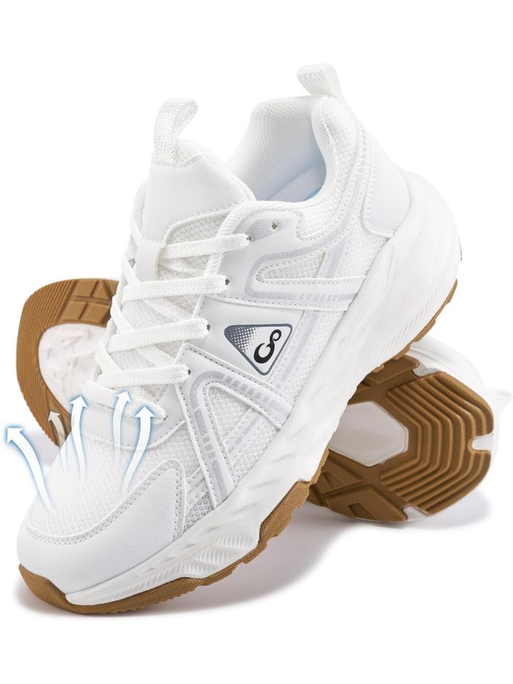 Women's White Rubber Lightweight Walking Shoes Non Slip Cushioned Work Sneakers